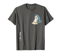 Adorable Cat in Shark Costume, Tired & Sleepy, Japanese Text T-Shirt