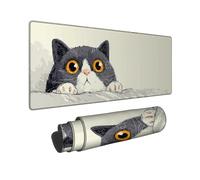 Adorable Cat Large Gaming Mouse Pad, Grey and Orange Cute Kitten Design Stitched Edge Mousepad, Rubber Non-Slip Washable Gaming Mouse Pad for Home and Office Computer, Laptop 12x32 Inch