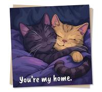 Adorable Cats Birthday or Anniversary Card - You're My Home - Card for Husband, Wife, Boyfriend, Girlfriend, Partner, Cat or Kitten Lovers