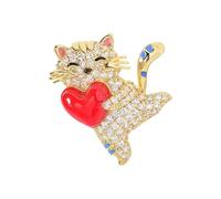 Adorable Cats Hugging Heart Pin Trendy Alloy Brooch Stylish Outfit Enhancer For Cats Lovers