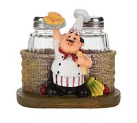 Adorable Chef Figurine Statue Ornament with Salt & Pepper Shaker Set, Stylish Craft for Home Kitchen, Bakery, Restaurant, Cute Decor for Desk, CounterTop, Charming Welcome on
