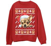 Adorable Chihuahua Christmas sweater for Adults Unisex Xmas Jumper Christmas Sweatshirt For Him Or Her, L, Red