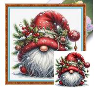 Adorable Christmas Gnome Stamped Cross Stitch Kit, Popular DIY 11CT Embroidery Craft Set 40x40cm, Whimsical Holiday Home Decor & Unique Gift