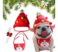 Adorable Christmas Tree Pom-Pom Hat, Adjustable Christmas Tree Hat for Dogs, Funny Soft Pet Xmas Hats, Santa Costume for Small Dog Cat (Red, M)