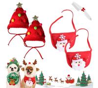 Adorable Christmas Tree Pom-Pom Hat, Adjustable Dog Christmas Hat, Dog Santa Hats, Cat Santa Trees Costume, Christma Trees Decoration, for Small Dogs Cats Pet Santas Gifts (2B,L)