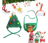 Adorable Christmas Tree Pom-Pom Hat, Christmas Tree Hat for Dogs, Dog Christmas Tree Hat, Funny Soft Pet Hat for Dogs Cats, Small Medium Pets Santa Hat (Set A, L)
