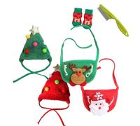 Adorable Christmas Tree Pom Pom Hat for Pets-Complete Set with Rudolph Reindeer Bib, Soft Breathable Fabric, 2 Sizes Adjustable Straps for Holiday Photos/Gatherings (2set-E,Medium)
