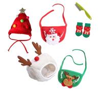 Adorable Christmas Tree Pom Pom Hat for Pets-Complete Set with Rudolph Reindeer Bib, Soft Breathable Fabric, 2 Sizes Adjustable Straps for Holiday Photos/Gatherings (2set-I,Medium)
