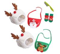 Adorable Christmas Tree Pom Pom Hat for Pets-Complete Set with Rudolph Reindeer Bib, Soft Breathable Fabric, 2 Sizes Adjustable Straps for Holiday Photos/Gatherings (2set-J,Small)