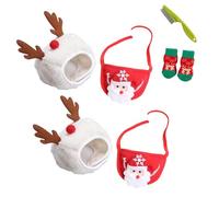 Adorable Christmas Tree Pom Pom Hat for Pets-Complete Set with Rudolph Reindeer Bib, Soft Breathable Fabric, 2 Sizes Adjustable Straps for Holiday Photos/Gatherings (2set-A,Small)