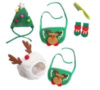 Adorable Christmas Tree Pom Pom Hat for Pets-Complete Set with Rudolph Reindeer Bib, Soft Breathable Fabric, 2 Sizes Adjustable Straps for Holiday Photos/Gatherings (2set-G,Medium)