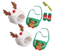 Adorable Christmas Tree Pom Pom Hat for Pets-Complete Set with Rudolph Reindeer Bib, Soft Breathable Fabric, 2 Sizes Adjustable Straps for Holiday Photos/Gatherings (2set-D,Small)