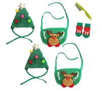 Adorable Christmas Tree Pom Pom Hat for Pets-Complete Set with Rudolph Reindeer Bib, Soft Breathable Fabric, 2 Sizes Adjustable Straps for Holiday Photos/Gatherings (2set-C,Small)