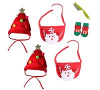 Adorable Christmas Tree Pom Pom Hat for Pets-Complete Set with Rudolph Reindeer Bib, Soft Breathable Fabric, 2 Sizes Adjustable Straps for Holiday Photos/Gatherings (2set-B,Medium)