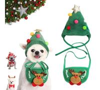Adorable Christmas Tree Pom-Pom Hat, Reindeer Star Pompoms Christmas Pet Hat for Dogs, Dog Xtmas Tree Reindeer Hats for Pets Dog Cat Xmas Costume Set (Green,S)