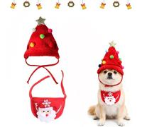 adorable christmas tree pom-pom hat, sofenthiss adorable christmas tree hat for dogs,Adjustable pet bib,dog Pets Photo Props Decorations Supplies-A||S