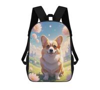 Adorable Corgi Dog with Spring Flowers - Cute Cartoon Style Dog Portrait Art School Backpack Rucksack Casual Daypacks School Work Travel Bag for Camping Outdoor Adventures And Daily Travel 17inch