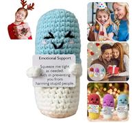 Adorable Crochet Chill Pil, Emotional Support Plush, Emergency Pills, Crochet Stuffed Pill, Stress Relief, Caring Gifts, Get Well Soon, Office Desk Decor, Home Table Decor, Gift for Her (Blue)