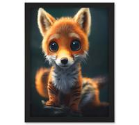 Adorable Cute Baby Fox Painting Kids Room Artwork Framed Wall Art Print A4 Artery8 Black One Size