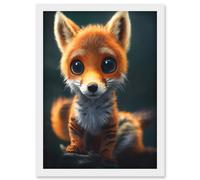 Adorable Cute Baby Fox Painting Kids Room Artwork Framed Wall Art Print A4 Artery8 White One Size