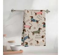 Adorable Dachshund Design Kitchen Towels 33 x 58 cm, WOOF Decorative Absorbent Microfiber Dish Towel, Waffle Tea Towels for Kitchen and Bathroom, Gifts for