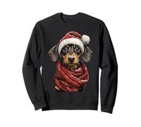 Adorable Dachshund with Santa Hat Snowy Winter Christmas Dog Sweatshirt