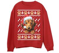 Adorable Dachshund Xmas Sweater for Adults with Festive Paw Print for Dog Lovers, M, Red