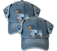 Adorable Denim Dog Cap with Floppy Ears - Cute Dachshund Embroidered Hat, Cute Pet Dog-Shaped, Adjustable Novelty Hat, Women & Men (2 Pcs)