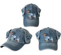Adorable Denim Dog Cap with Floppy Ears - Cute Dachshund Embroidered Hat, Cute Pet Dog-Shaped, Adjustable Novelty Hat, Women & Men (3 Pcs)