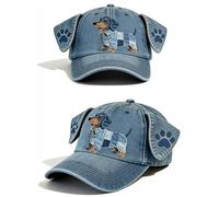 Adorable Denim Dog Cap with Floppy Ears,Embroidered Dachshund Embroidered Hat,Adjustable Dachshund Baseball Cap (2PCs)