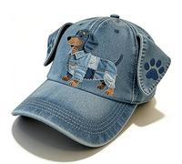 Adorable Denim Dog Cap with Floppy Ears,Embroidered Dachshund Embroidered Hat,Adjustable Dachshund Baseball Cap (1PC)
