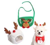Adorable Dog Christmas Tree Pom Pom Hat & Bandana, Dog Christmas Outfit Costumes, Santa Hat Scarf Pet Decoration Gift Xmas Holiday Party Cosplay for Small Medium Dog Cat (White2, S)