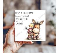Adorable Donkey Personalised Birthday Card, 6x6 Inch, 300gsm Textured Cardstock, Blank Inside, Multicoloured