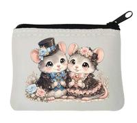Adorable Dressed Up Cartoon Mice Neoprene Coin Purse Pouch 10x11cm White