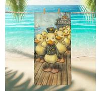 Adorable Duck Captain Beach Towel Yellow Nautical Theme Quick Dry Absorbent Soft Lightweight Sand Free Essential for Outdoor Travel Pool Gym 70x35 Inch
