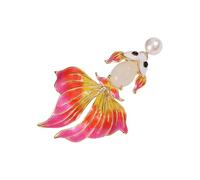 Adorable Enameled Gold Fish Pin Animal Brooch Stylish Accessory For Women Lightweight Decorative Jewelry Accessories Multicolor Fashion Accessory