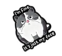 Adorable Enameled Pin Brooch Featuring Sarcastic I ' m Fine Text Expressing Impatience for Lapel or Bag Jewelry Cartoon Puss Brooch