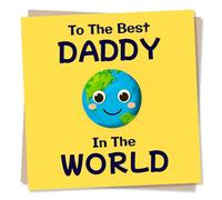 Adorable Father's Day Card Or Birthday Card For Dad - To The Best Daddy In The World - Cute Yellow Earth Design - Dad Birthday Card From Kids, Children