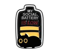Adorable Feline Emotion Badge Featuring Low Energy Symbol for Friend Sharing Low Battery Pins, One Size, as described, as described