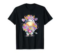 Adorable Flower Cow with Colorful Hearts T-Shirt