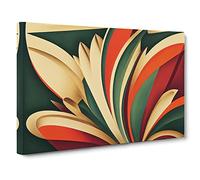 Adorable Flowers Art Deco Canvas Print | Gallery Wrapped 30mm Frame Wall Decor | 30x20 inches | Ready to Hang | Art Deco Floral Picture | Living Room Bedroom Lounge Office