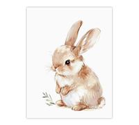 Adorable Fluffy Baby Bunny Animal Watercolour Wall Art Print Artery8 Beige W24 inch x H32 inch