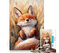 Adorable Fox Relaxing in Golden Wheat Fields Jigsaw Puzzles for Teenagers 1000 Piece Home Fun Quality Print Family Fun Art Work (38x52cm)