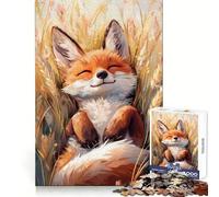 Adorable Fox Relaxing in Golden Wheat Fields Jigsaw Puzzles for Teenagers 1000 Piece Home Fun Quality Print Family Fun Art Work (38x52cm)