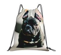 Adorable French Bulldog Print Men Women Drawstring Backpack Adjustable Pe Bag Foldable String Backpack For Beach Football Travel
