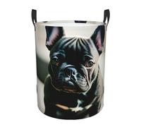 Adorable French Bulldog Print Round Laundry Hamper Bedroom Bathroom Foldable Clothes Storage Organizer Basket
