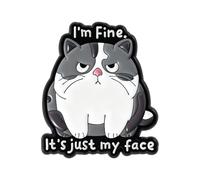 Adorable Funny Enameled Pin Brooch Showing Sarcastic Expression and I'm Fine Phrase Lapel Badge Jewelry Piece Versatile Badge