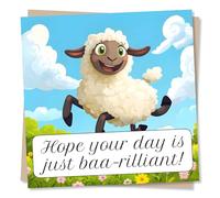 Adorable Funny Happy Birthday Card For Loved One - Sheep, Joy - Hope Your Day Is Just Baa-rilliant - For Best Friend, Bestie, Relative, Sister, Brother, Colleague