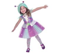 Adorable Galaxy Alien Dress with Alien Head Hoodie - Age 3-4 Years - 1 PC, Multi-colored