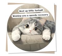 Adorable Get Well Soon Card For a Loved one - Rest Up Little Furball - Rest Up and Get Better Soon - Cat, Animal, Pet - For a Friend, Bestie, Family, Relative, Colleague, Partner